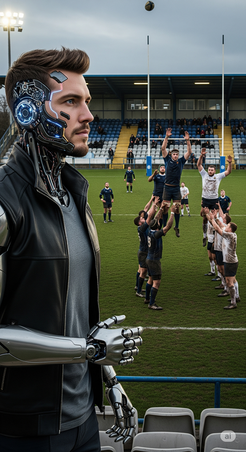 Cyborg Echo als Zuschauer bei einem Rugbyspiel in Hannover